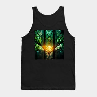 Stained Glass Green Forest Window Glowing Tank Top